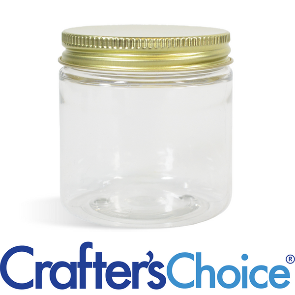 8 oz Clear Basic Jar & Gold Metal Top Set - Zoom Media 1
