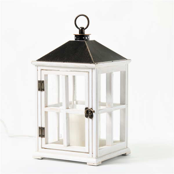 Weathered White Wooden Candle Warmer Lantern - Zoom Media 1