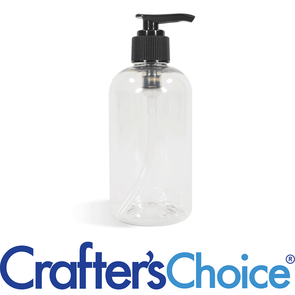 8 oz Clear Boston Round w/ Black Saddle Pump Set - Zoom Media 1